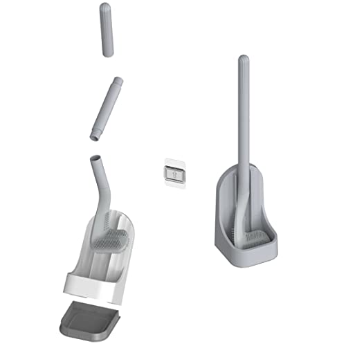 Toilet Brush, Long Handle Golf Toilet Brush with Holder 360° Deep Cleaning Flexible Silicone Toilet Cleaner Brush Wall Mounted for Bathroom (2Pcs Grey) - color: 2pcs Grey