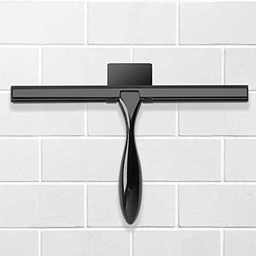 Simtive 12-Inch Shower Squeegee Set, Includes Shower Door Hook and Adhesive Hook, Squeegee for Shower Doors, Mirror and Window, Black - color: Black, size: 12-Inch