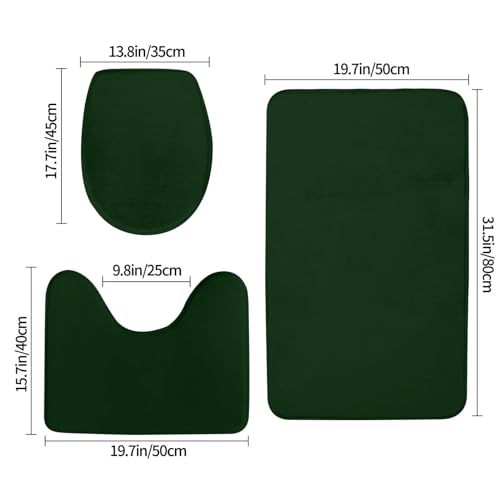 Bathroom Rugs Set 3 Piece Dark Green Bath Rug Mat Set, Non Slip Absorbent Bathroom Decor Mat, Toilet Lid Cover & U Shaped Contour Rug - color: Dark Green, size: 1'8" x 2'6" (Rectangular)