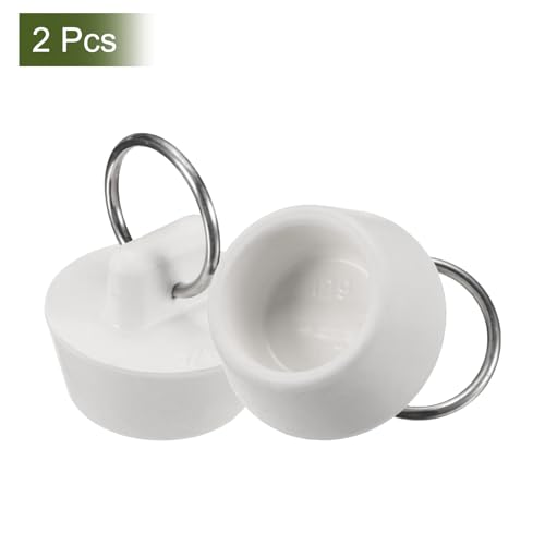 uxcell 2 Pcs Tub Stoppers, Rubber Bathtub Stoppers 7/8" to 1" Kitchen Sink Drain Stopper, Bathroom Drain Plug with Pull Ring and 15" Beaded Chain, White - size: 7/8"to 1"