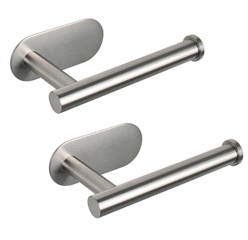 2 PCS Toilet Paper Holder, Premium SUS304 Stainless Steel Rustproof Wall Mounted Toilet Roll Holder No Drilling Toilet Tissues Holder for Bathroom, Washroom, Kitchen (Silver) - color: Silver