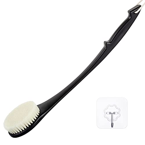 Body Back Scrubber – 17'' Long Handle Shower Brush, Durable Exfoliator for Dry & Wet Use, Deep Cleansing & Gentle Exfoliation for Smooth Skin – for Men, Women & Elderly (Black) - size: 17" Black