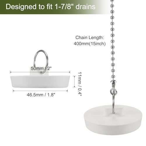 uxcell 2 Pcs Tub Stoppers, Rubber Bathtub Stoppers 1-7/8" Kitchen Sink Drain Stopper, Bathroom Drain Plug with Pull Ring and 15" Beaded Chain, White - size: 1-7/8"