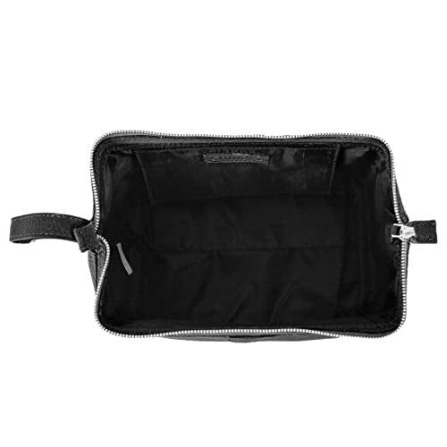 KomalC Premium Buffalo Leather Toiletry Bag for Men & Women With Water resistant Lining, Grooming Travel Pouch, Unisex Wash Bag for Toiletries, Gifts for Men and Women - color: Black