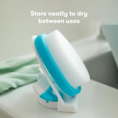 Frida Baby The 3-Step Cradle Cap System, DermaFrida The FlakeFixer, Sponge, Brush, Comb and Storage Stand for Babies with Cradle Cap, White-Blue - style: 3-Step Flake Fixer System