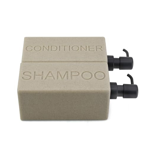 Rectangular Resin Dispenser Premium Bathroom Shampoo Conditioner Body Wash Bottle Modern Refillable Pump Design - color: Tan
