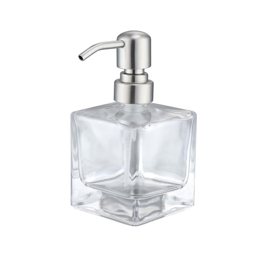Square Bathroom Soap Dispenser Brushed Nickel, Glass Bottles with Stainless Steel Pump Cube Liquid Soap Dispenser Hand Kitchen - color: Brushed Nickel, size: 8.4oz-Square