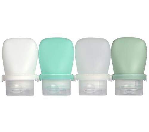 1oz Silicone Travel Bottles, Leak-Proof TSA Approved 4-Pack | Refillable Reusable Squeeze Toiletry Containers, for Shampoo Body Wash Lotion, Mini Travel Size, BPA Free, Easy Clean - color: White,Green