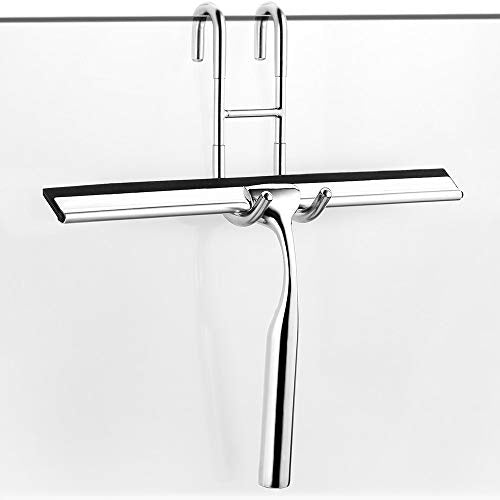 ecooe Silicone Shower Squeegee with Hanger, 9″/25cm Shower Squeegee for Glass Doors, Black Window Squeegee Scraper with Stainless Steel Core for Home Bathroom Kitchen Car Glass Doors - size: s 25cm
