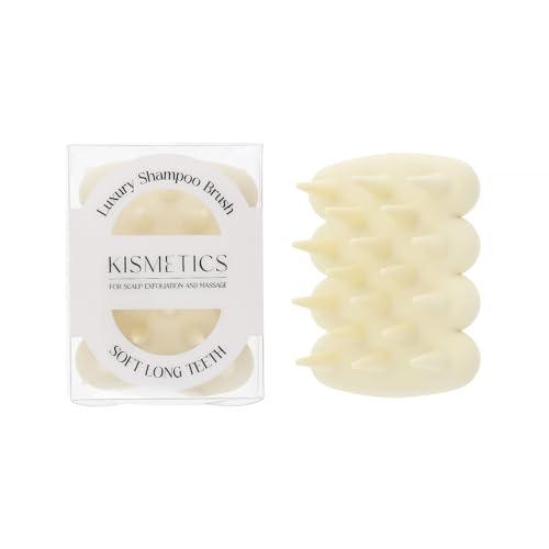 Silicone Shampoo Brush & Scalp Massager for Dry, Itchy & Dandruff Relief - Ergonomic Scrubber for Deep Hair Washing - Cream White - color: Light Yellow