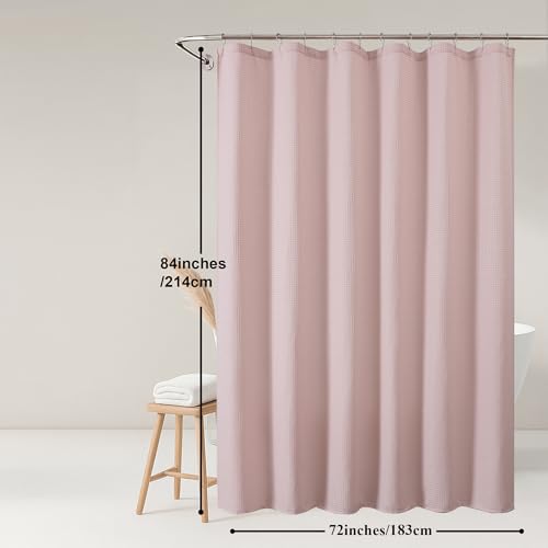 OWENIE Blush Shower Curtain 84 Inches Extra Long, Waffle Weave Heavy Fabric Shower Curtain for Bathroom, Waterproof Soft Hotel Spa Luxury Elegant Bath Curtains, Machine Washable, Blush, 72x84 Inch - color: Blush, size: 72"W x 84"L (Pack of 1)