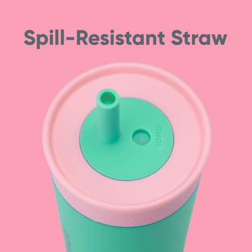 Owala Kids Insulation Stainless Steel Tumbler with Spill Resistant Flexible Straw, Easy to Clean, Kids Water Bottle, Great for Travel, Dishwasher Safe, 12 Oz, Pink and Teal (Real Cool Fish) - color: Real Cool Fish, size: 12 Ounces