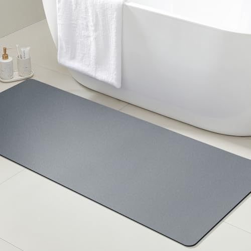 ACCUMTEK Non Slip Bath Mat, Thin Bathroom Rugs Fit Under Door, Quick Dry Bath Mats, Machine Washable Bath Rugs for Bathroom, Bathtub & Kitchen, Bathtub & Kitchen, Grey/Solid/48 x20 - color: Grey, size: 1'8" x 4' (Rectangular)
