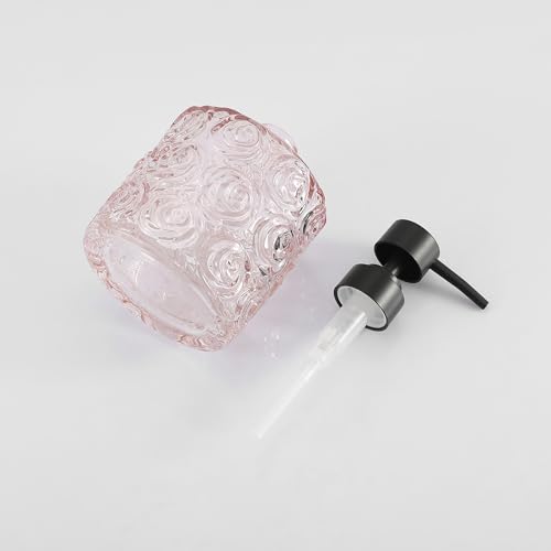 Marcella Glass Soap Dispenser with Soap Pump, Refillable 14 Ounce Capacity, Floral Design Rose Patterns, Heavy Weight Thick Glass for Bathroom, Premium Kitchen Soap Dispenser Peach Blush - color: Peach Blush