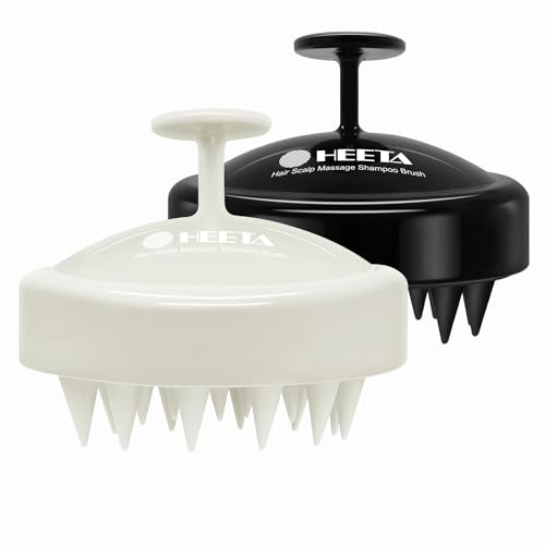 HEETA Scalp Massager Hair Growth 2-Pack, Soft Silicone Scalp Scrubber Shampoo Brush for Exfoliation Dandruff Removal Head Massage Stress Relax, Wet & Dry Use for Women Men Thick Thin Curly Hair Care - color: Beige & Black