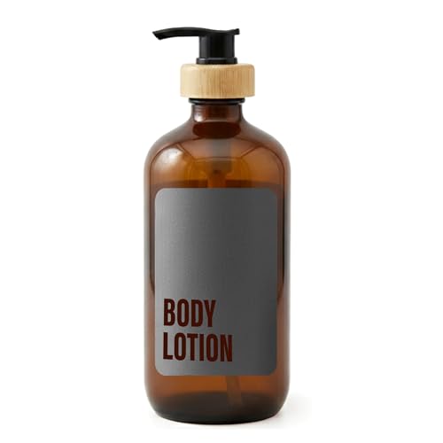 SAVVY & SORTED Amber Glass Body Lotion Dispenser with Pump, Soap Dispenser Bathroom Set, Refillable Glass Lotion Bottle with Label, Matching Soap and Lotion Dispenser Set Available, 17 Fl Oz / 500 ml - color: Amber - Body Lotion 500 Ml