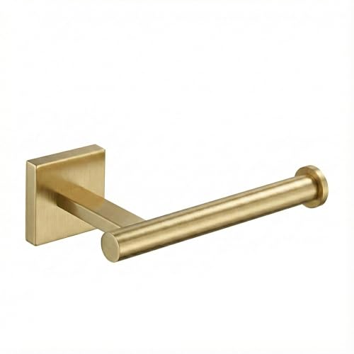 Brushed Gold Toilet Paper Holder Wall Mount, SUS304 Stainless Steel Bathroom Tissue Roll Holder, Champagne Gold Square Design, Fingerprint Resistant, Heavy Duty No-Wobble, Hardware Included - color: Brushed Gold