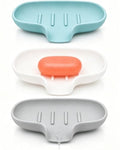 3 Pack Silicone Soap Dish with Drain, Bar Soap Holder for Shower/Bathroom, Self Draining Waterfall Soap Tray/Saver for Kitchen, Keep Soap Dry, Easy to Clean - color: White, Grey, Green