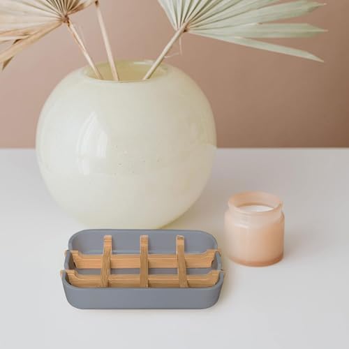 Aoheuo Modern Bamboo Fiber soap Holder and soap Dish Combination (Removable), Gray, 5.12 Long by 3 Wide, 0.98 inches high, Used in Kitchens, bathrooms, and bar Sinks - color: Gray, size: 1Pack (Bamboo)