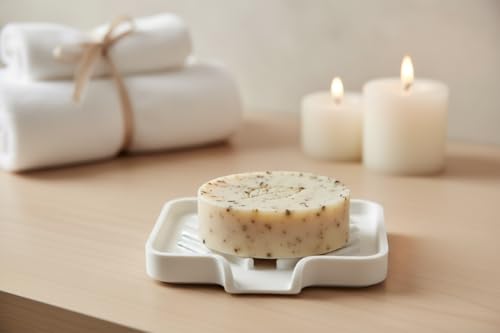 Silicone Soap Dish Tray and Sponge Holder with Drain Chute and Feet | 3-Way Sloped Design | Bathroom and Kitchen Sink Organizer Caddy (Sand Dollar, 5"x4", 3.5 Ounces) - color: Sand Dollar, size: 5"x4"