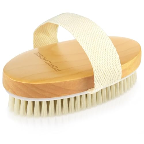 POPCHOSE Dry Brushing Body Brush, Natural Bristle Dry Skin Exfoliating Brush Body Scrub for Flawless Skin, Cellulite Reduction, Lymphatic Drainage and Blood Circulation Improvement - size: 1 Count (Boar Bristles)