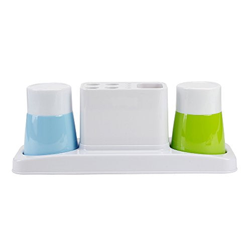 Eslite Bathroom Toothbrush Toothpaste Stand Organizer Plastic Storage Rack Set - color: Blue+green