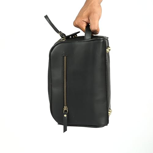KomalC Travel Toiletry Bag – Premium Leather Dopp Kit for Men & Women with Water-Resistant Lining & Spacious Zippered Organizer - style: 1 Zip Classic Black