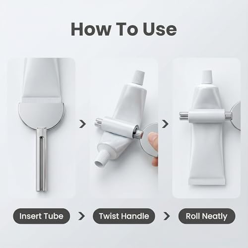 Toothpaste Tube Squeezer Set, Silver Half-Moon Roller Key for Small Paste Tubes, Manual Turn Handle for Bathroom Vanity Travel Kit, 3 Pieces - color: Silver