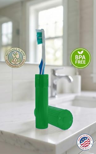 American Comb Toothbrush Holder (Green) - Made in USA, with Ventilation Holes, for Toothbrush Covers, Toothbrush Holder, Toothbrush Soft, Durable Design, Hygienic Bathroom Accessory - color: Green