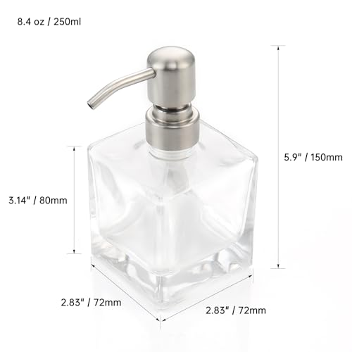 Square Bathroom Soap Dispenser Brushed Nickel, Glass Bottles with Stainless Steel Pump Cube Liquid Soap Dispenser Hand Kitchen - color: Brushed Nickel, size: 8.4oz-Square