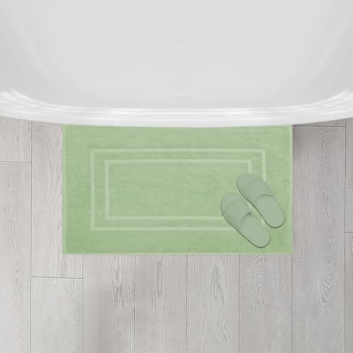 Feather & Stitch 2 Piece Towel Like Bath Mats (30x21 Inch) 100% Cotton Terry Bath Mats, Bathroom Shower Floor Mats [NOT A Bathroom Rug], Soft Absorbent Washable Mats - Pastel Green - color: Pastel Green