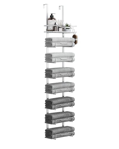 Hanging Towel Racks for Bathroom No Drill - Over The Door 8-Tier Bath Towel Storage Organizer for Small Bathrooms - Back Door Large Tiered Towel Holder Hanger for Rolled Towels RV Camper Silver - color: Silver, size: 8 Tier