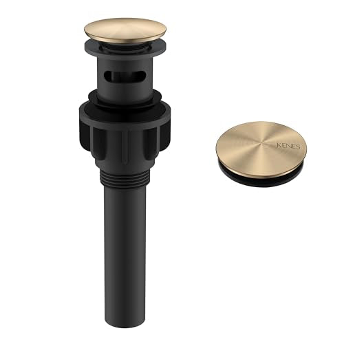 KENES Champagne Bronze Bathroom Sink Drain with Overflow, Pop Up Bathroom Sink Drain Assembly Anti Clog Pop Up Drain Stopper Lavatory Bathroom Vanity Sink Drain - color: Champagne Bronze, size: Big Pop up Cap (With Overflow)