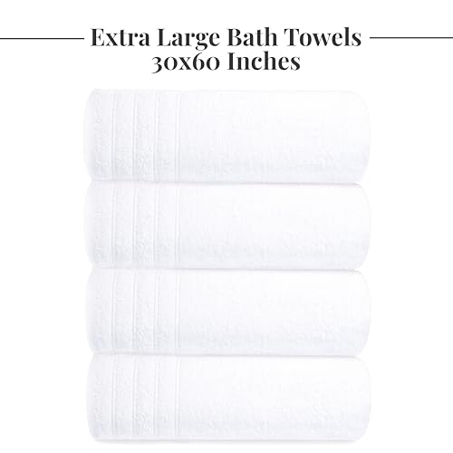 Tens Towels Pack of 4 Extra Large Bath Towels 30 x 60 Inches, 100% Cotton, Larger & Lighter Weight, Quicker to Dry, Super Soft and Absorbent, Perfect for Bathroom, White - color: White