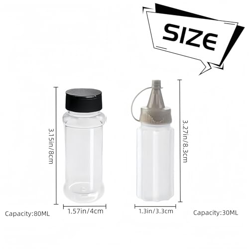 Portable Seasoning Bottle Set, Mini Plastic Spice Jar And Mini Plastic Jam Squeeze Bottle Set Suitable For Outdoor Barbecue, Camping, Kitchen Filling With Salt, Pepper, Jam And Various Seasonings