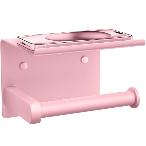 Tindbea Toilet Paper Holder with Phone Shelf, Adhesive or Screw Wall Mount Toilet Tissue Roll Holder, Rustproof & Multifunctional Stainless Steel Bathroom Storage Dispenser (Blush Pink) - color: G-blush Pink