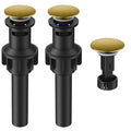 Bathroom Sink Drain with Overflow, Hurran Universal Bathroom Sink Stopper for Bathroom Vanity Vessel Sink, Plastic Pop-up Sink Drain with Hair Catcher Anti-Clog Strainer, 2 Pack, Brushed Gold | Hurran Bathroom Sink Stopper for 1.65"-1.9" Hole, Plastic Pop