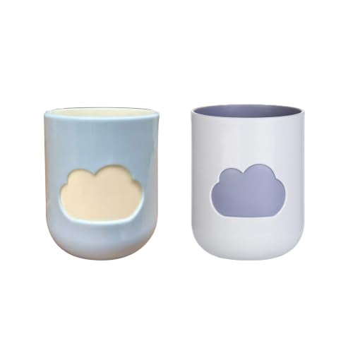 Cartoon Little Monster Two-Color Bathroom Toothbrush Cup Household Cartoon Water Cup. (Blue & Off-White) - color: Blue & Off-white