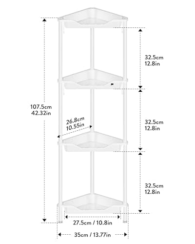 Orimade Rustproof 4 Tier Floor Standing Corner Shower Caddy Organizer, Plastic Aluminum Splicing Floor Corner Shelf Rack Stands for Bathroom, White - color: White, size: 4 Tier