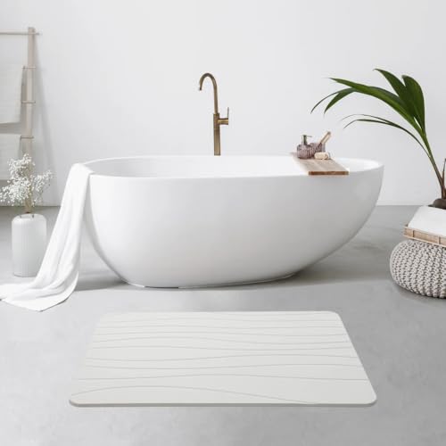 J&V TEXTILES Stone Bath Mat Diatomaceous Earth Shower Mat Non-Slip Super Absorbent Diatomite Stone Mats for Bathroom Floor Quick-Drying Easy to Clean (24''*15'' Grey) (Wave Stone) - color: Wave Stone