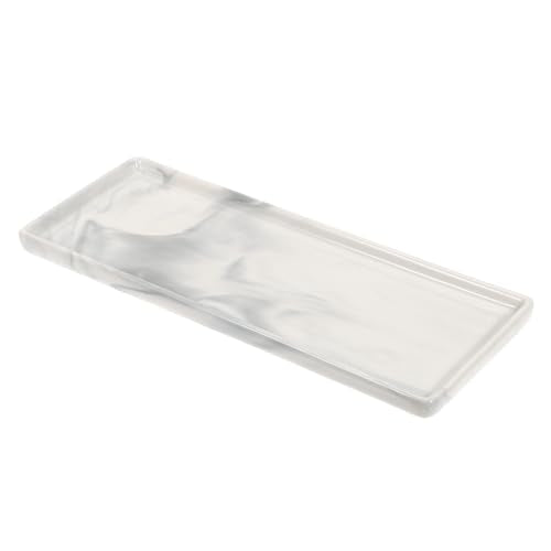 uxcell Marble Tray for Bathroom 9" Small Rectangle Ceramic Vanity Tray for Countertop Shatterproof Bathtub Soap Tray Kitchen Sink Organizer Key Trinket Ring Tray, Grey - color: Gray
