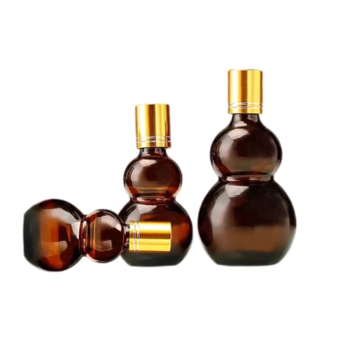 Essential Oil Roller Bottles, 20ml Amber Gourd Shaped Glass Roller Bottles with Stainless Steel Roller Ball, for Travel,Perfume (Amber-Gold Cap, 20ML) - color: Amber-Gold Cap, size: 20ML