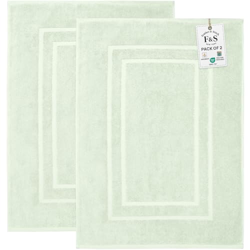 Feather & Stitch 2 Piece Towel Like Bath Mats (30x21 Inch) 100% Cotton Terry Bath Mats, Bathroom Shower Floor Mats [NOT A Bathroom Rug], Soft Absorbent Washable Mats - Frost - color: Frost