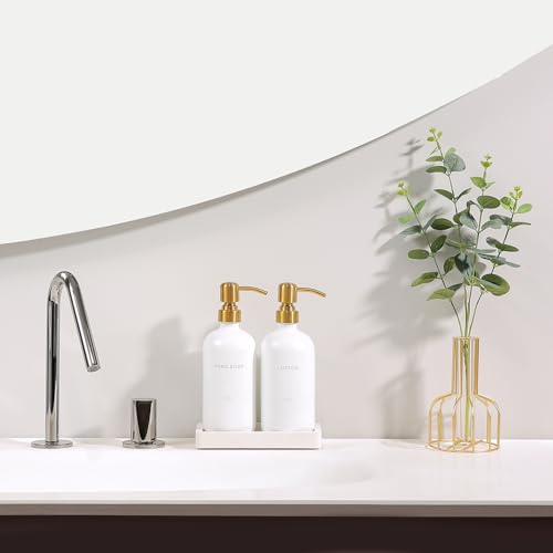Prus Waso Gold Soap Dispenser Bathroom Set, Hand and Lotion Dispenser with Stainless Steel Pump, Perfect for Modern Bathroom Decor. (Gold) - color: Gold Pump & White Bottle