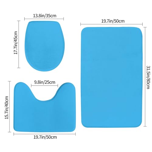 Bathroom Rugs Set 3 Piece Blue Modern Trendy Stylish Bath Rug Mat Set, Non Slip Absorbent Bathroom Decor Mat, Toilet Lid Cover & U Shaped Contour Rug - color: Blue, size: 1'8" x 2'6" (Rectangular)