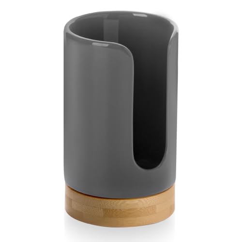 Ceramic Bathroom Cups Dispenser - 3-5 oz Disposable Paper & Plastic Bathroom Cups Holder - Mouthwash Cups Dispenser for Bathroom, Guest Toiletries, Countertop, Coffee - BPA Free (Grey) - color: Grey
