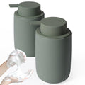 INGOFIN Ceramic Foaming Soap Dispenser Set, 2 Pack (12 oz) Bathroom Foam Hand Soap Dispenser with Pump, Hand and Dish Dispenser Set with 8 Pcs Clear Stickers,for Kitchen- Matte Green - color: Matte Green-foam