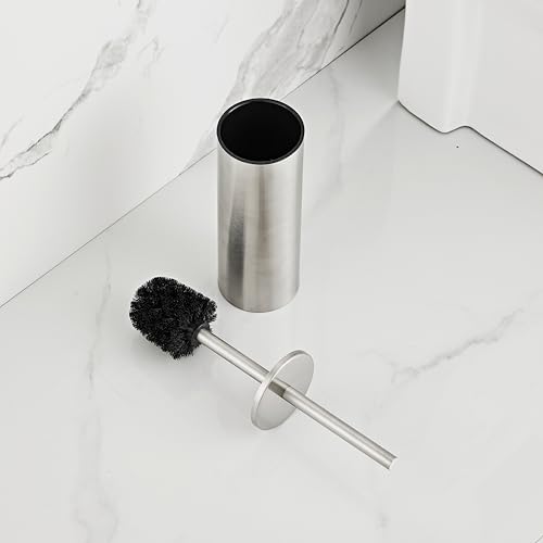 Brushed Nickel Toilet Brush and Holder Set - Stainless Steel Toilet Bowl Scrubber with Replaceable Head & Splash Guard - color: Brushed Nickel