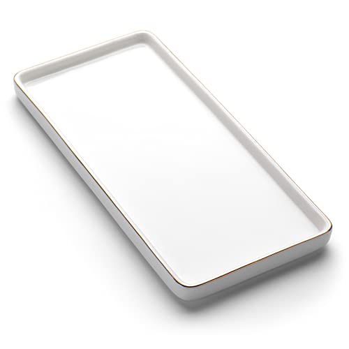 Gurygo 8" Bathroom Tray, Ceramic Vanity Trays for Bathroom, Small Ceramic Trays, Kitchen Soap Tray for Kitchen Counter (White with Gold-Edged, 8",Set/1) - color: White With Gold Line Set/1, size: 8.1" x 4.2" x 0.7"