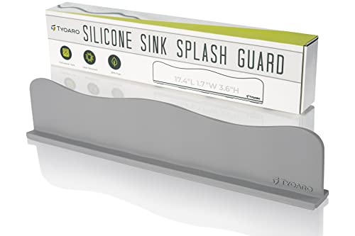 TYOARO Silicone Sink Splash Guard - Water Splash Guard for Kitchen, Island and Bathroom - Secure Non-Slip Suction Cup Base - Dishwasher Safe, Gray (17.4 x 1.7 x 3.6") - color: Cool Gray
